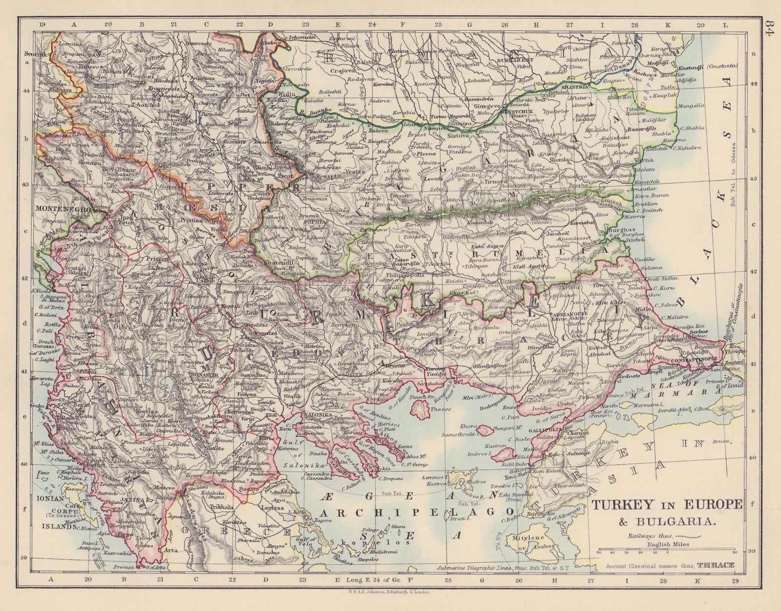 TURKEY IN EUROPE & BULGARIA. Rumili East Rumelia Balkans. JOHNSTON 1901 map